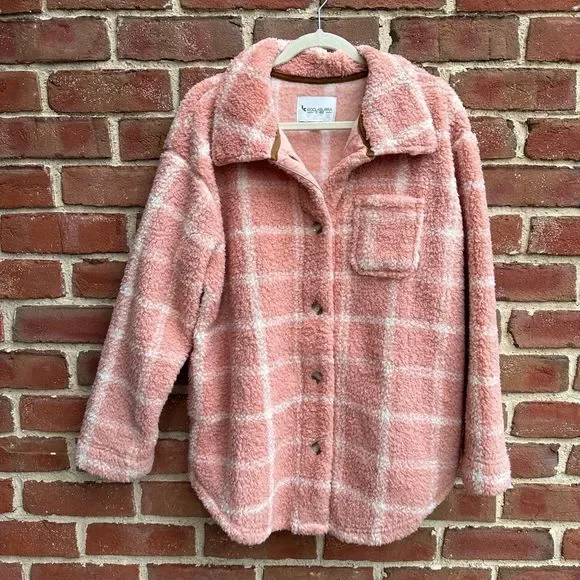 Koolaburra by UGG Women Plaid Brushed Sherpa Cozy shacket Pink Medium NEW - Picture 3 of 7